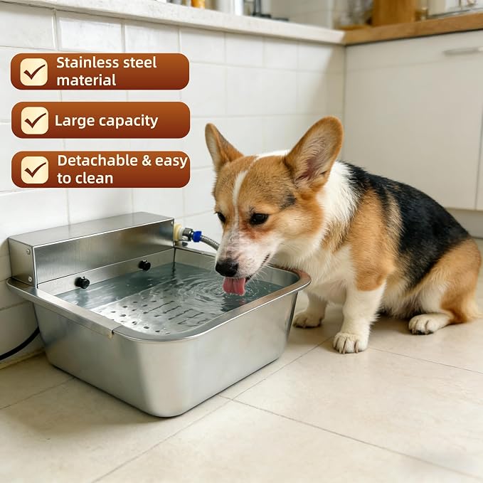 Metal Automatic Dog Water Dispenser Can Separate Large Debris | 3 Gallon Outdoor Automatic Water Bowl,Detachable Dual-Use Water Bowl,Water Level Control,for Dogs Poultry Sheep (11L-B)