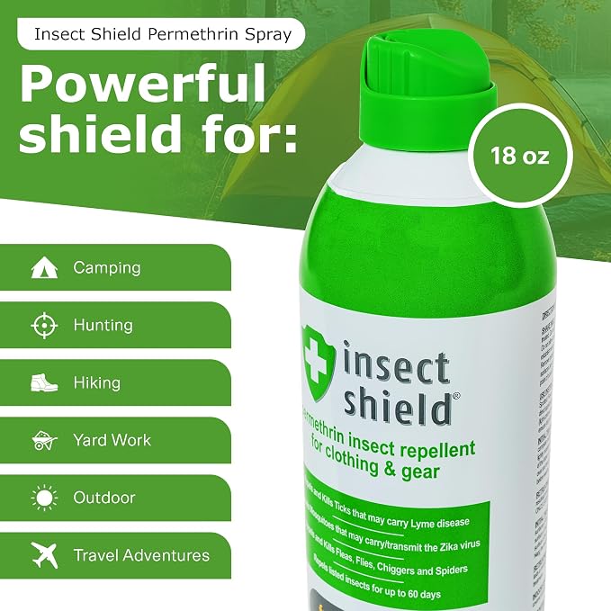 Insect Shield Premium Permethrin Spray - Tick, Flea, Fly, Mosquito, Chigger, Spider & Bed Bug Repellent for Clothing, Gear, Furniture, & Tents, Lasts up to 60 Days, Clear, 18 Oz Aerosol