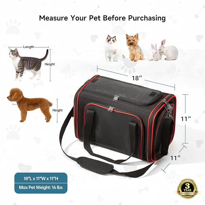 EliteField Soft-Sided Pet Carrier (3-Year Warranty, Airline Approved), Foldable Travel Bag with Removable Fleece Bed for Dogs, Cats & Small Pets, Scratch-Resistant Mesh