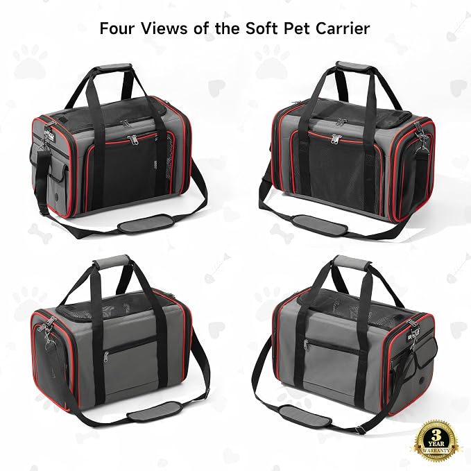 EliteField Soft-Sided Pet Carrier (3-Year Warranty, Airline Approved), Foldable Travel Bag with Removable Fleece Bed for Dogs, Cats & Small Pets, Scratch-Resistant Mesh
