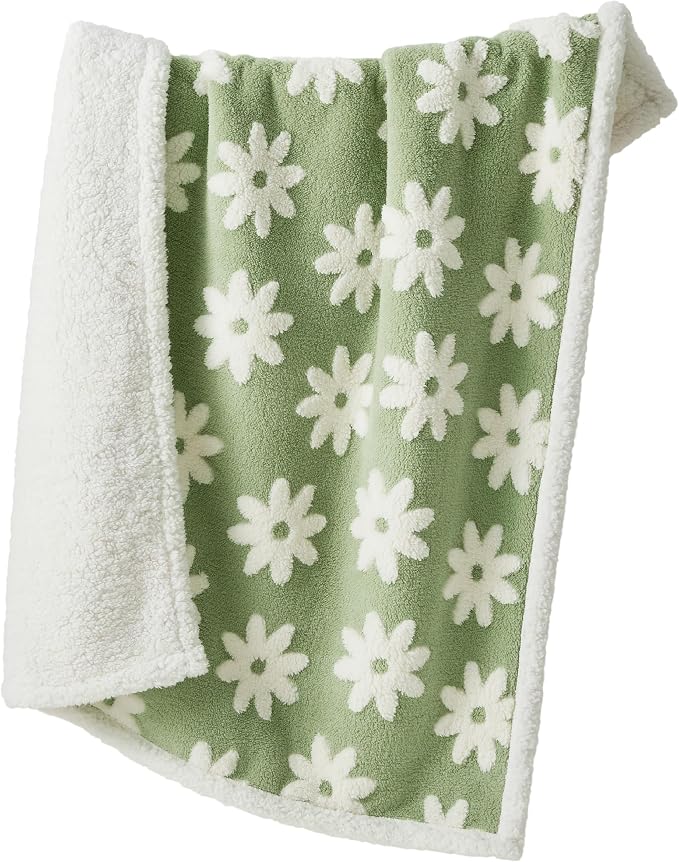LE SURE Waterproof Dog Blankets for Medium Dogs Cute 3D Jacquard,30x40 | Puppy Blanket for Cat Aesthetic Gift, Warm Soft Sherpa Throw Washable, Reversible Pet Couch Protector, Flower Garden Green