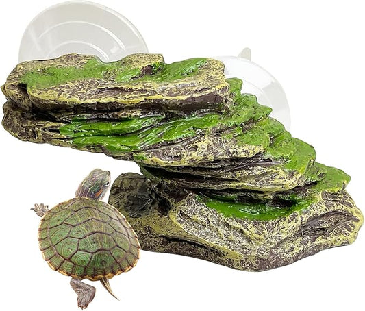 kathson Turtle Basking Platform Floating Turtle Dock Baby Tortoise Climbing Ramp Shale Reptiles Dock Resting Terrace Stone Aquarium Ornament for Frogs Newts (Green Size:6.0”Lx2.7”Wx2.7”H)