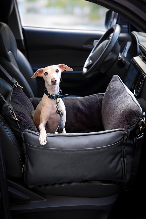 NOAH & PAW Small Dog Car Seat for Small Medium Pets with Harness Clip, 4X Safety Feature, Washable Dog Seat for Car, Orthopedic Foam Wrapped with Plush, Vegan Leather