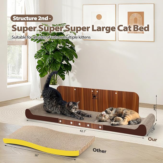 34 Inch Cat Scratcher Bed, Upgraded Cardboard Scratching Pad, Extra Large Cat Scratchers for Indoor Cats, Convertible Vertical Cat Scratching Board Furniture Protector