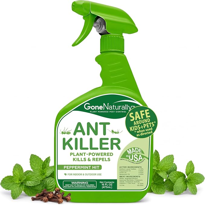 Ant Killer– Peppermint Oil Ant Spray for Indoor & Outdoor Use– Natural Ant Repellent & Ant Killer for Home– Safe Around Kids & Pets Pest Control Solution (16oz)
