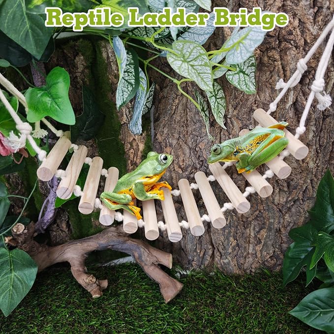 VCEPJH Reptile Bridge Leopard Gecko Climbing Ladder Wooden Basking Lounger Reptile Tank Accessories for Crested Gecko Bearded Dragon Hermit Crab Turtle Chameleon Lizard Tree Frog (2 Pcs)