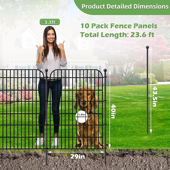 Blingluck Decorative Garden Fence, 10 Panels 40 in(H) X 23.6 ft(L) Rustproof Metal Wire No Dig Dog Fence Outdoor for Yard, Temporary Tall Garden Fence Animal Barrier Decor for Yard & Patio
