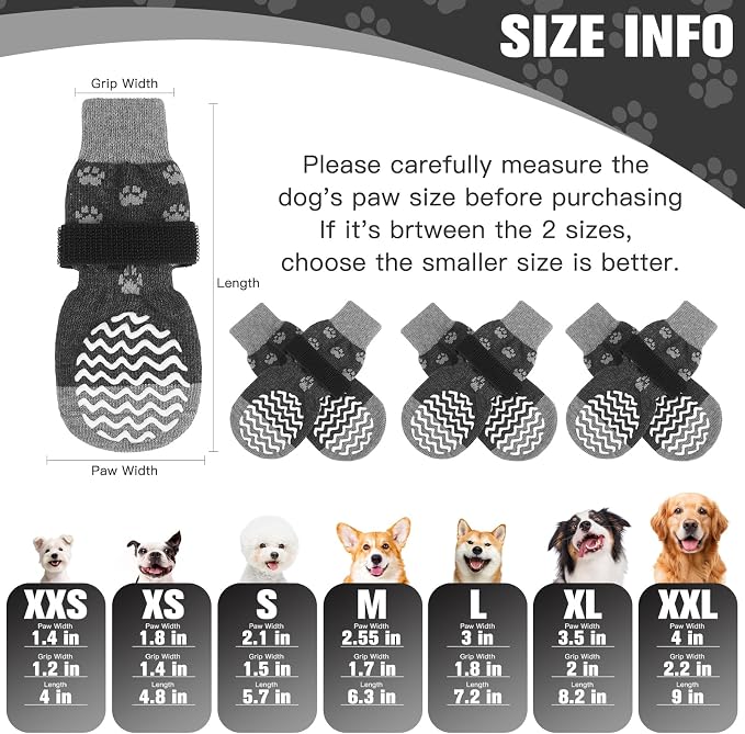 EXPAWLORER 6Pcs Anti Slip Dog Socks to Prevent Licking Paws, Dog Shoes for Hot Pavement Double Sides Dog Boots & Paw Protectors Booties for Hardwood Floors with Grippers Small Medium Large Senior Dogs