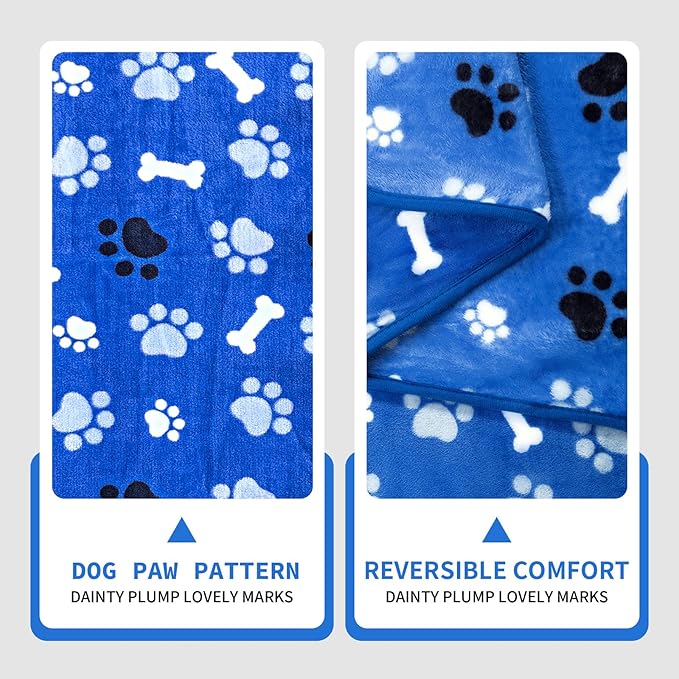 Dog Blanket Paw Bone Pattern 1 Pack 2 Super Soft Warm Flannel Sofa Cover Car Bed Protector, Urine Proof Washable Outdoor Pet Blanket for Puppy Large Dogs & Cats,40"*30" Blue