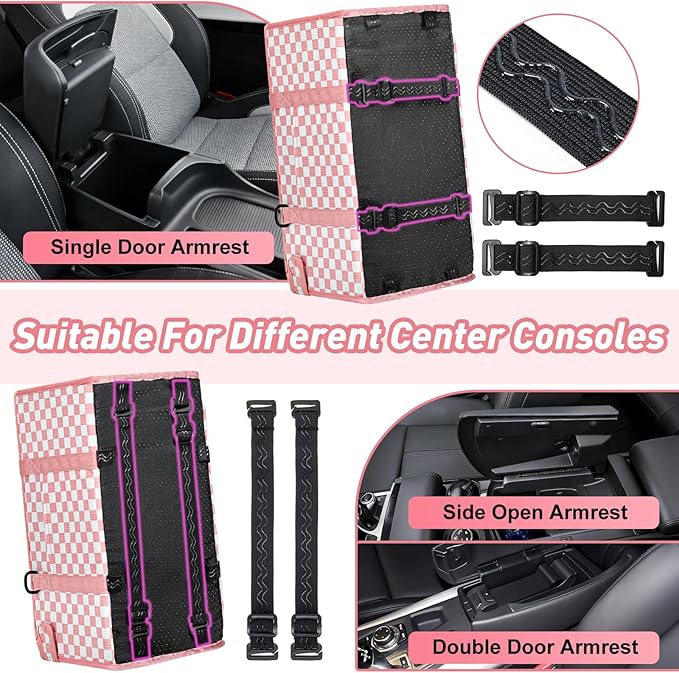 Console Dog Car Seat for Small Dogs, Foldable Booster Seat, Pink Checkered | Portable Booster Seat Sits On Car Console/ Armrest. Foldable for Easy Storage. for Center Console, Easy To Clean.