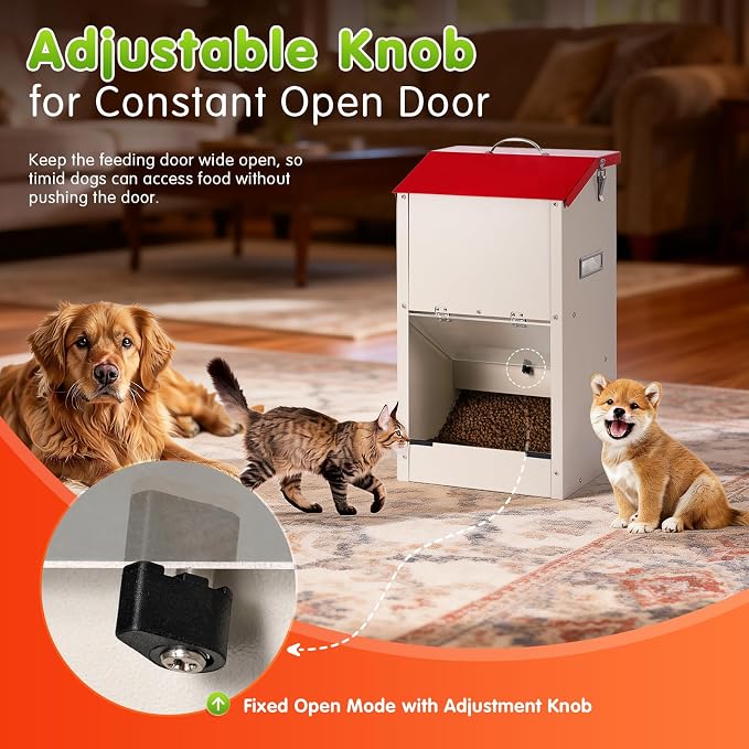 25 Lbs Automatic Dog Feeder for Large Dogs, Dog Food Dispenser | Galvanized Gravity Pet Feeder with Lockable Clear Gravity Door, Ideal for Dogs & Cats, Indoor and Outdoor Use, Wall Mountable