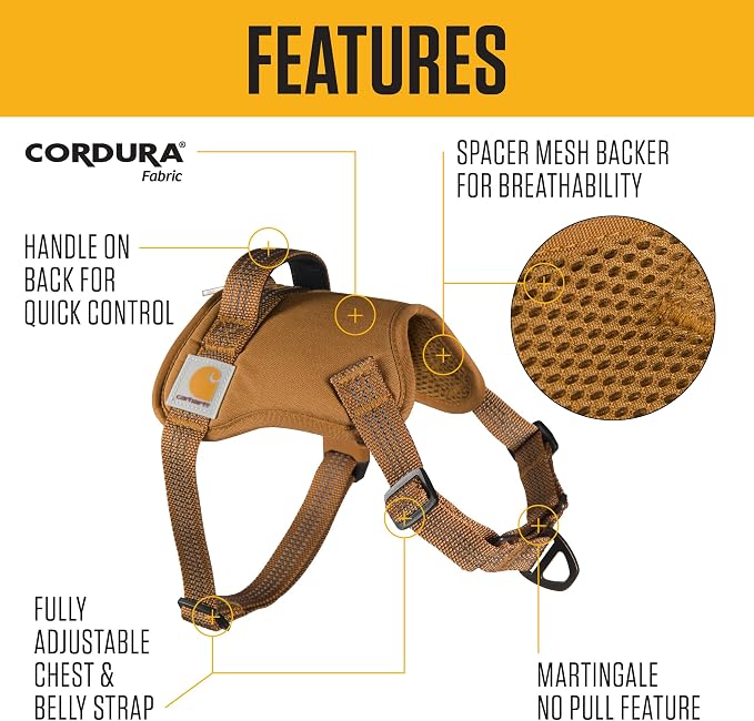 Carhartt Nylon Duck No Pull Dog Harness Faded Fatigue L | Fully Adjustable Dog Harness with Quick Control Handle and Reflective Accents
