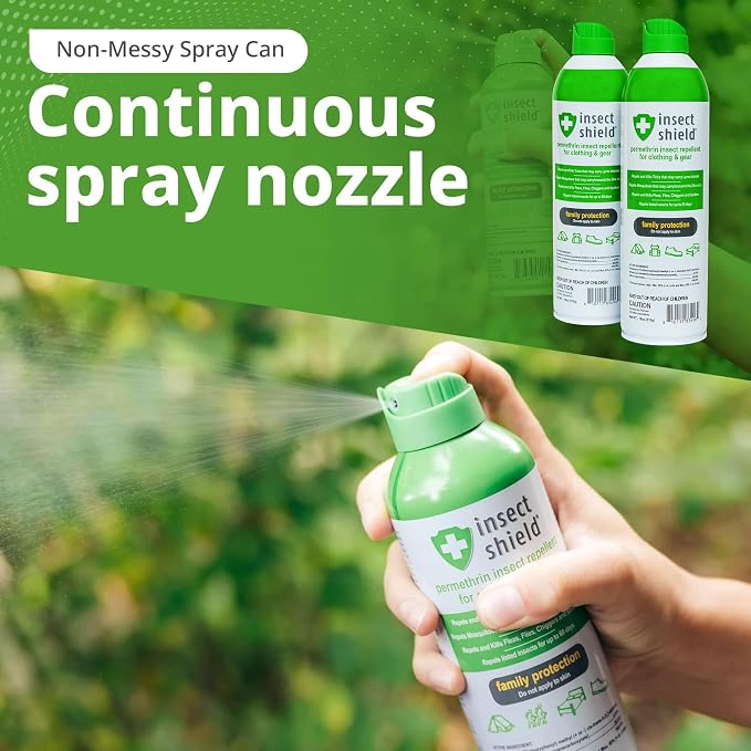 Insect Shield Premium Permethrin Spray - Tick, Flea, Fly, Mosquito, Chigger, Spider & Bed Bug Repellent for Clothing, Gear, Furniture, & Tents, Lasts up to 60 Days, Clear, 18 Oz Aerosol, Pack of 2