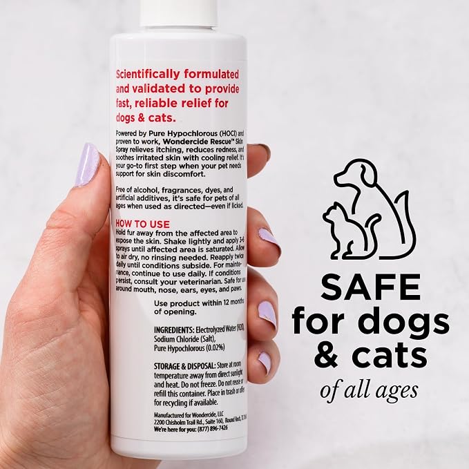 Wondercide Rescue - Skin Spray for Pets - Allergy Care, Rash, Redness, and Itch Relief for Dogs and Cats with Pure Hypochlorous - 8.5 oz