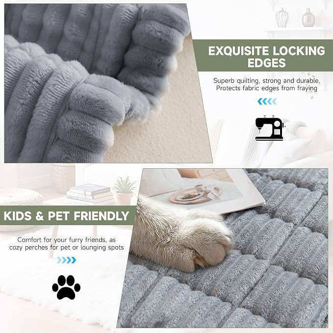 OTOB Couch Cover for Dogs Washable, Non Slip Plush Fuzzy Sofa Covers for 3 Cushion Couch Pet Friendly, Soft All Seasons Sofa Slipcover Cozy Furniture Protector (Gray, 31.5" x 82.7")