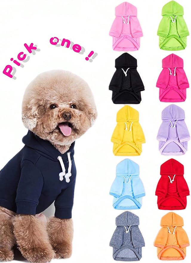 QWINEE Basic Dog Hoodie Sweatshirt Puppy Sweater Warm Cat Costumes Pet Clothes for Chihuahua Puppy Kitten Small Medium Dogs Light Blue XX-Small