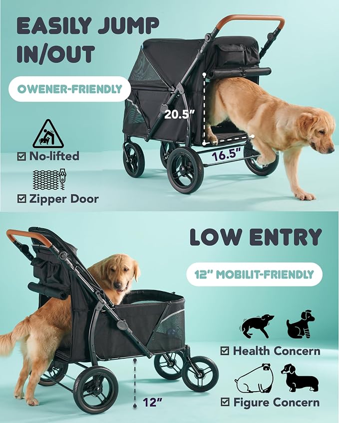 Zoosky Pet Stroller for Large Dogs up to 110lbs, Large Pet Stroller for Multiple Pets, All-Terrain with Adjustable Handle & Mesh Dual-Window, 1680D Waterproof Oxford Fiber
