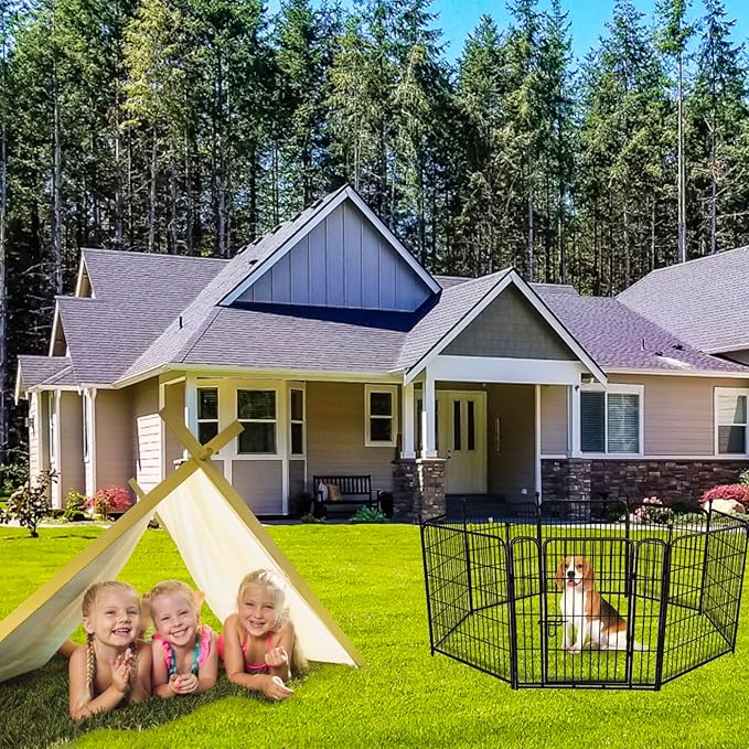 ADAVIN Tall Garden Fence Border with gate, 48 in(H) 12 Panels Total 26.6 Ft(L), Wide Door Low Threshold Fences, Black Iron Metal Heavy Duty Dog Fence Outdoor for Yard or Camping, Flower Bed Fencing