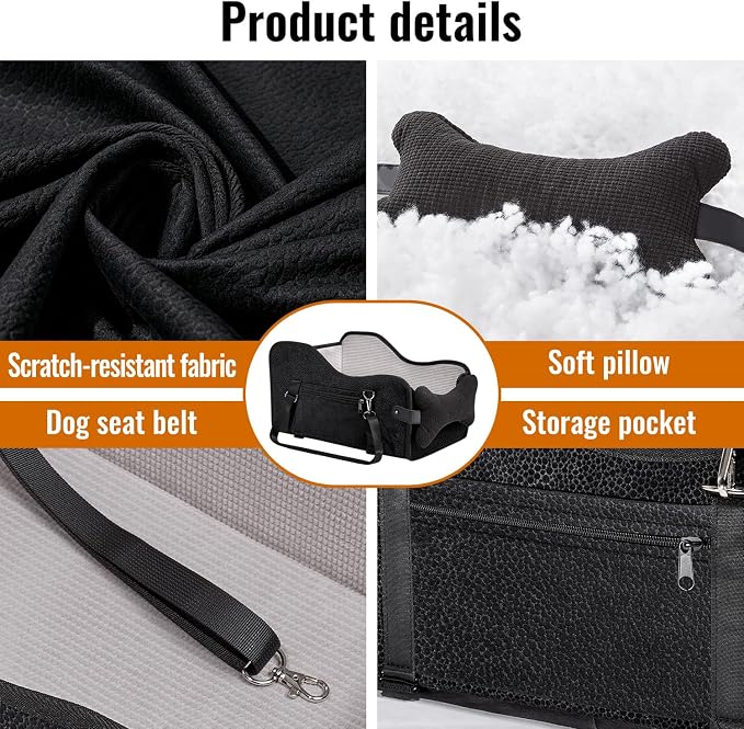 MAXFUT Center Console Dog Car Seat for Small Dogs,Fit for Full Size Truck | Equipped with Soft Padding and Pillow,Double Fixation,Pet Booster with Safety Belt,Puppy Car Seat for Small Dogs 0-30 lbs