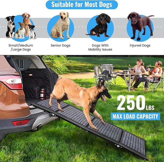 Folding Dog Ramp for Cars, 63"x17" Large Dog Ramp for SUV & Truck, Non-Slip Surface & Side Handle, Portable Pet Ramp