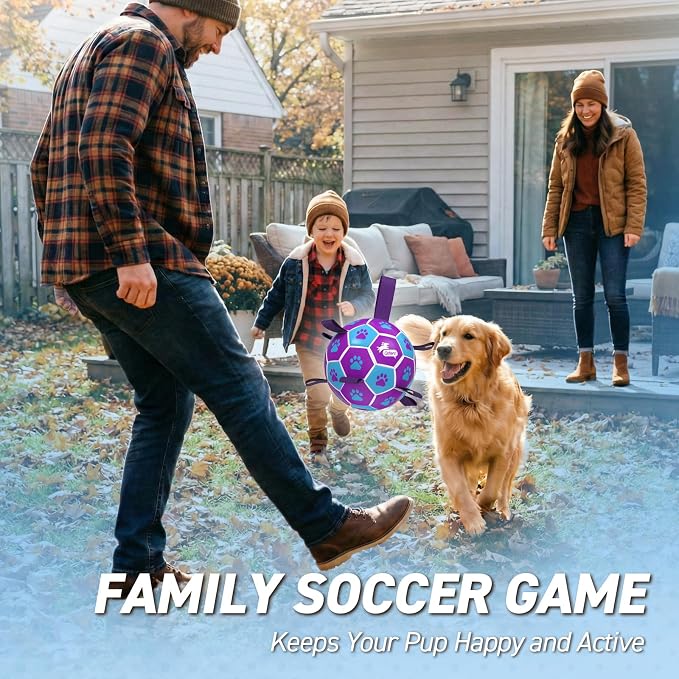 QDAN Dog Toys Soccer Ball - Durable Dog Balls with Strap for Medium Small Dogs, Puppy Birthday Gifts, Dog Tug Toy for Tug of War (8 Inch)