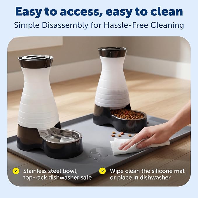 PetSafe Healthy Pet Food and Water Station with Waterproof Silicone Mat - Automatic Gravity Food and Water Dispenser for Cats and Dogs - BPA-Free Reservoir - Removable Stainless Steel Bowl - Medium