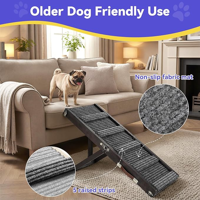 2026 Upgraded Dog Ramp for Couch, Foldable Small Dog Ramp for Sofa, 5 Adjustable Height from 9.8" to 20.5", Portable Stable Pet Step with Non-Slip Pad, Pet Ramps Use for Couch Stairs, Black