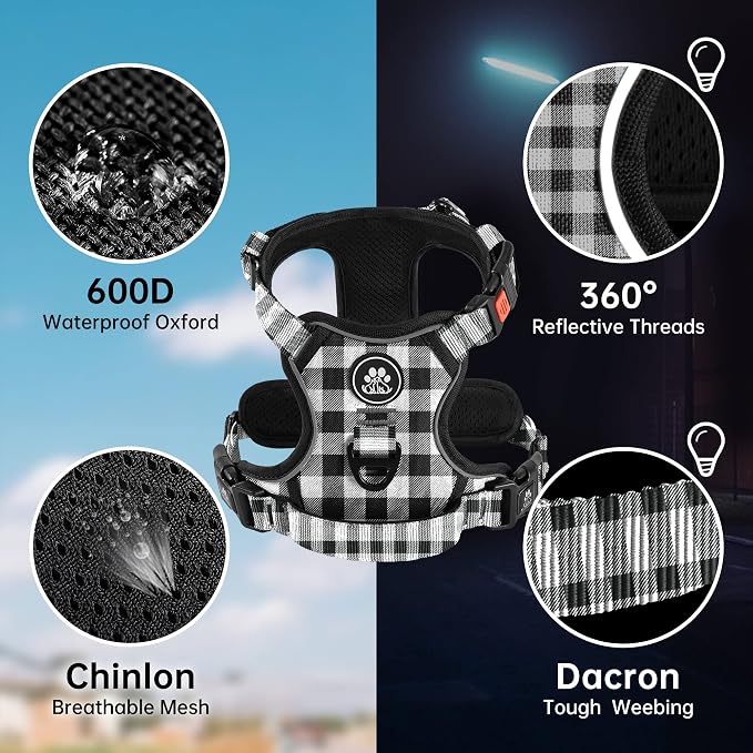 NESTROAD No Pull Dog Harness with Leash, Reflective No Choke Pet Vest Harness,Adjustable Soft Padded Dog Harness with Easy Control Handle for Large Dogs(Checkered Black,Large)