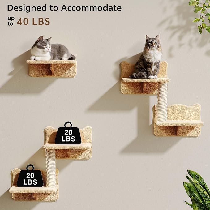 Cat Wall Furniture, 26 in 1 Cat Shelves w/Cat Tree, Tunnel, Beige | Wall Mounted Cats Furniture Set w/Plush Fabric, Cat Climbing Systems for 16 Inch Drywall, with Scratching Posts, Bridge, Moon