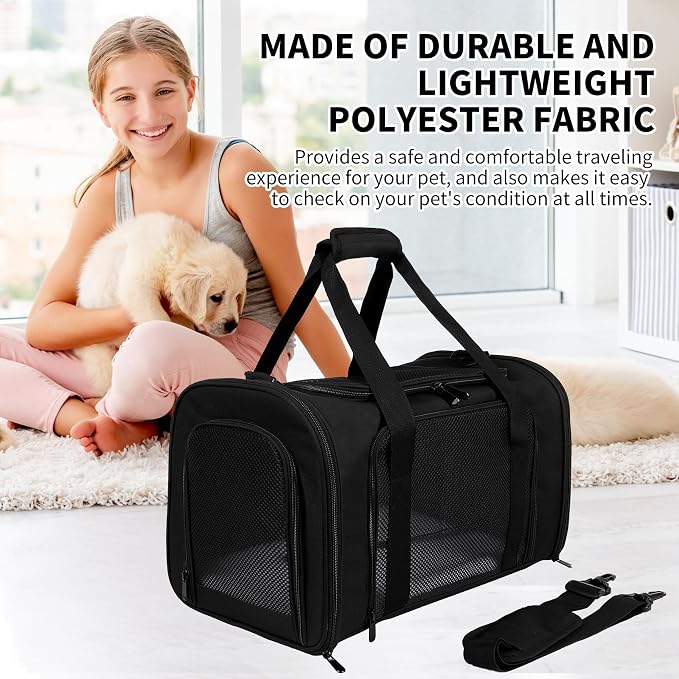Carriers Soft-Sided Pet Carrier for Medium Large Cats Dogs Under 35Lbs,Breathable Mesh Ventilation Design,Airline Approved Cat Carrying Case(X-Large,Black)