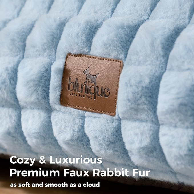 Dog Bed for Small Medium Dogs/Cats, Orthpedic Dog Beds Supportive Cat Couch with Faux Rabbit Fur and Removable Cover, Washable Pet Sofa Bed, 30 Inch, Light Blue