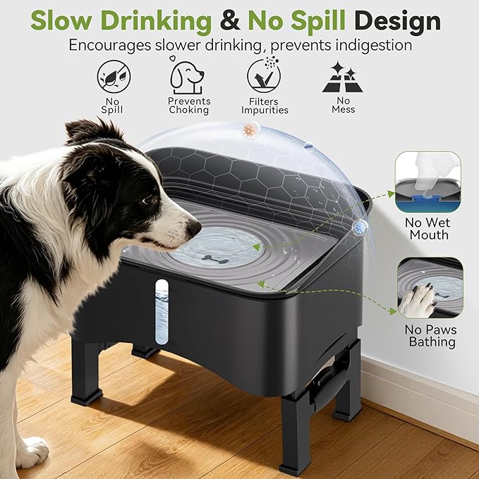 UPSKY 2.9Gal No Spill Dog Water Bowl, 4 Height Adjustable Elevated Bowl with Slow Drinking Feeder for Senior Dogs, Anti-Splash Floating Disk & Filter, Large Capacity for Large Dogs & Multi-Pet Homes