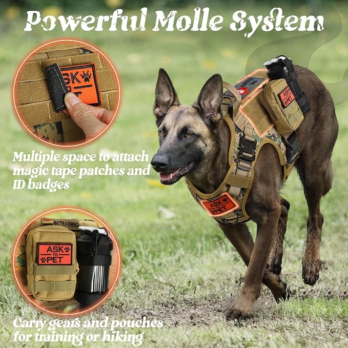 rabbitgoo Tactical Dog Harness for Small, Heavy Duty Military No Pull Vest | Sturdy Metal Buckles, 5 Adjustments, Molle System, Powerful Pullers for Training, Hunting, Outdoor, Brown Camo, Small