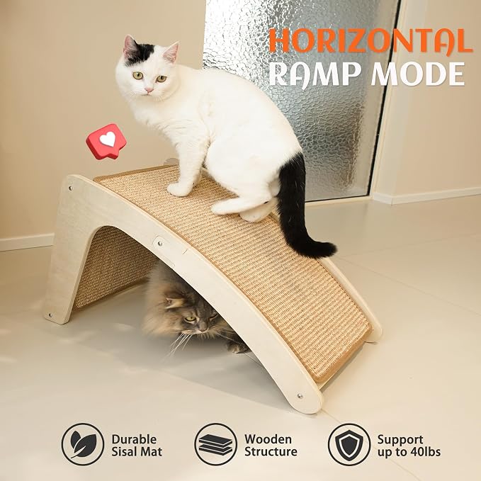 PETKARAY Cat Scratcher, Sisal Cat Scratch Pad, Curved Scratching Board for Indoor Kitty, Floor Mounted Scratcher with Mouse Toy Catnip