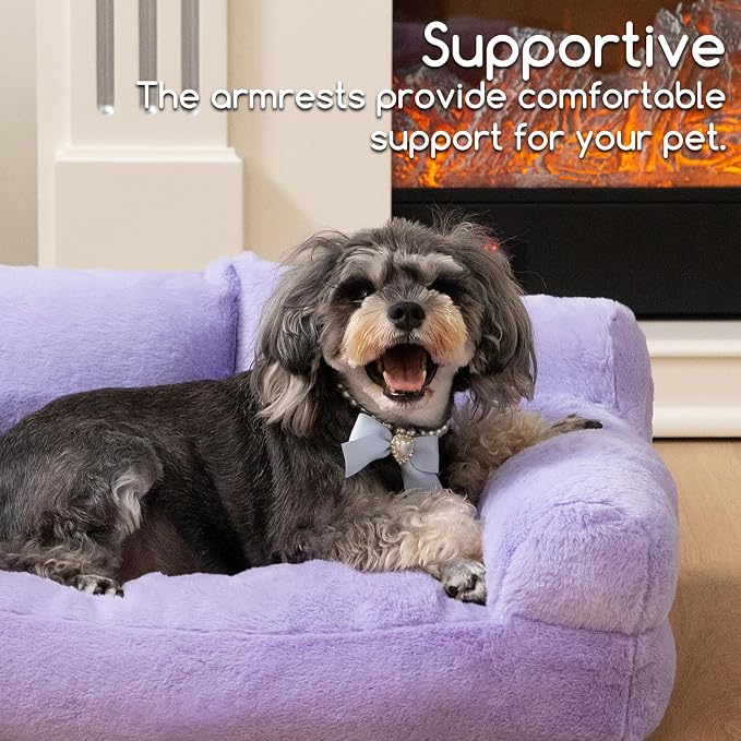 Hollypet Small Dog Large Cat Bed Puppy Couch Beds for Pets up to 25 lbs | Fluffy Dog Cat Couch Plush Soft Warming Pets Beds with Machine Washable Cover and Non-Slip Bottom
