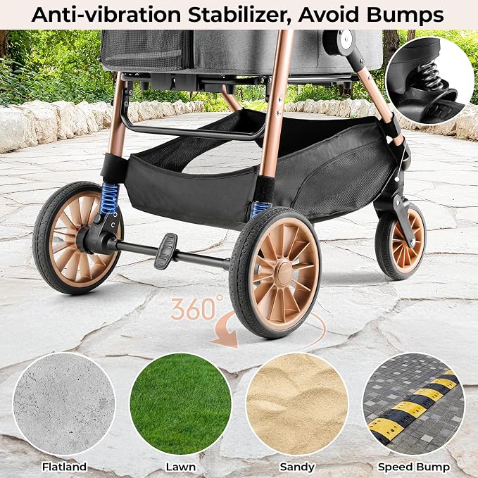 MAMIZO Pet Stroller for Medium Dogs Up to 44 lbs with Detachable Carrier | All-Terrain 3-in-1 Dog Stroller for Senior Dogs & Cats with Rubber Wheels, One-Click Folding, Storage Basket & Cup Holder