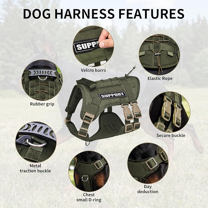 Tactical Dog Harness for Large Dogs Heavy Duty No Pull Dog Harness with Handle Adjustable 6-Buckle German Shepherd Big Size Dog Vest for Walking Training Hunting
