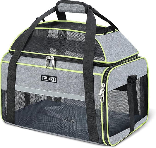 Lekereise Top-Expandable Pet Carrier 17x11x9.5 Inch Alaska Hawaiian Airline Approved Soft Sided Underseat to 12lbs Travel Carriers for Small Dogs and Cats with Locking Safety Zippers Anti-Scratch Mesh