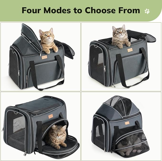 Morpilot Top and Side Expandable Cat Carrier, Airline Approved Collapsible Soft-Sided Pet Carrier for Medium/Large Cats and Puppies up to 20lbs for Car Rides and Vet Visits (Dark Gray)