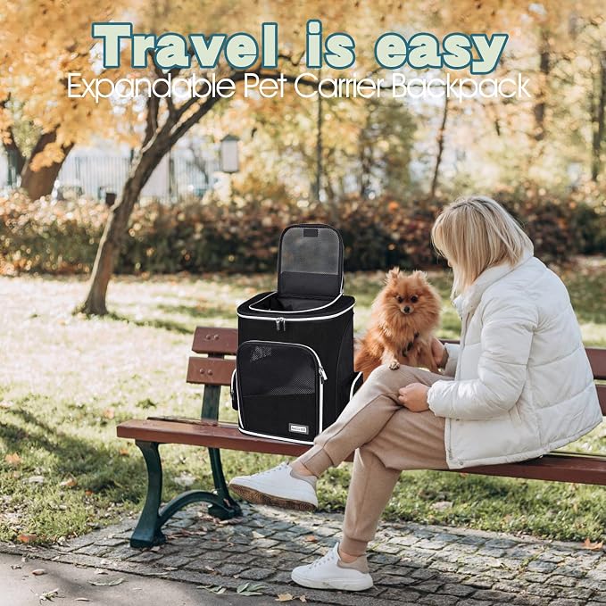 BAGLHER Expandable Pet Carrier Backpack，Pet Backpack for Small Cats Puppies Dogs Bunny, Airline-Approved Ventilate Backpack for Travel, Hiking and Outdoor Use. Black