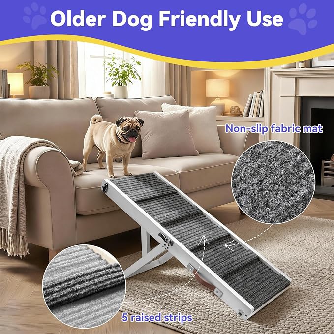 2026 Upgraded Dog Ramp for Couch, Foldable Small Dog Ramp for Sofa, 5 Adjustable Height from 9.8" to 20.5", Portable Stable Pet Step with Non-Slip Pad, Pet Ramps Use for Couch Stairs, White