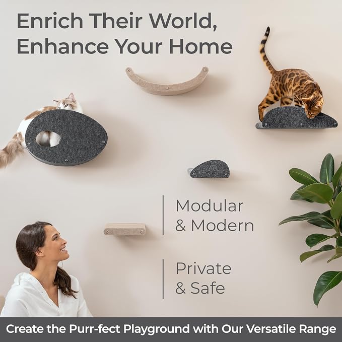 Accessory ADD-ON Curved Shelf Facade Covers Compatible with Cat Wall Shelves by Pryde Pets - 100% Sustainable PET Felt - Climber Sold Seperately - Cats Hammock Privacy and Safety Bumpers (Oatmeal)