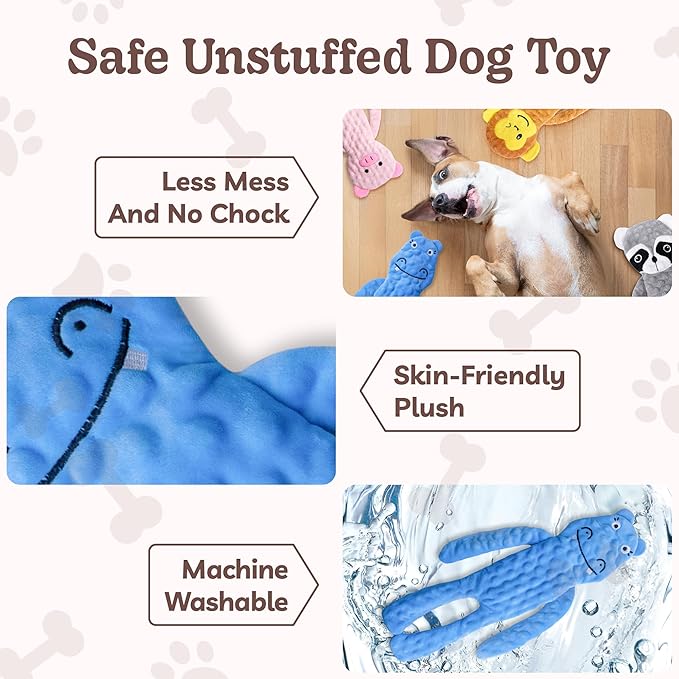 SHARLOVY No Stuffing Dog Toys 5 Pack, Crinkle Interactive Dogs Toy for Boredom, Puppy Toys for Teething to Keep Them Busy, Cute Squeaky Dogs Toy for Small, Medium, and Large Breed