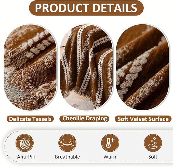 VClife Sofa Cover Bohemian Striped Pattern Couch Cover for 3 Cushion Sofa - Caramel Brown Creamy White Textured Sofa Slipcover Washable Furniture Protector for Couch Decorative Couch Cushion Cover