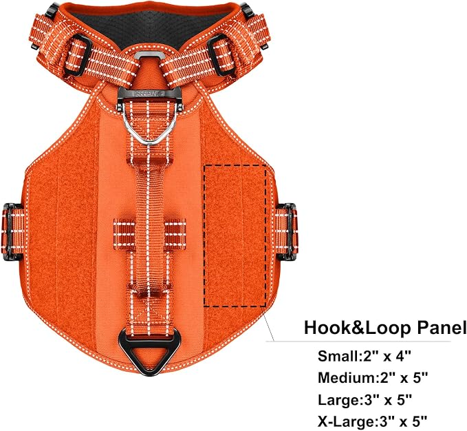 ICEFANG Quick-Moving Tactical Dog Harness for Medium Dogs,No Pull Dog Vest | Control Handle,Reflective,Full Metal Buckles,Adjustable,Hook-and-Loop Panel,Soft Padded,Orange,Medium