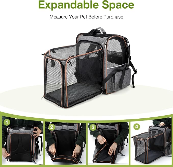 Extra Large Cat Backpack Carrier Expandable Pet Carrier Backpack for Small/Medium Dogs and Medium/Large Cats, Grey
