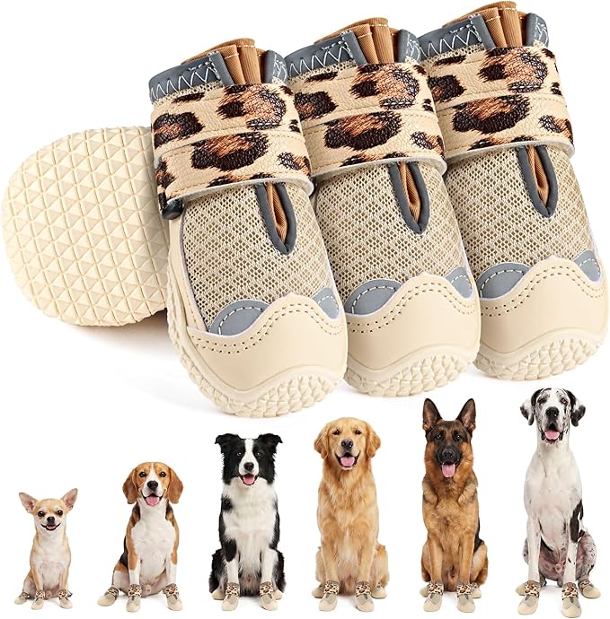 SlowTon Dog Shoes for Large Small Medium Dogs - Breathable Dog Boots for Summer Hot Pavement, Paw Protector for Outdoor Walking Winter Snow, Anti-Slip Rubber Dog Booties for Hardwood Floor (LP BG, 3)