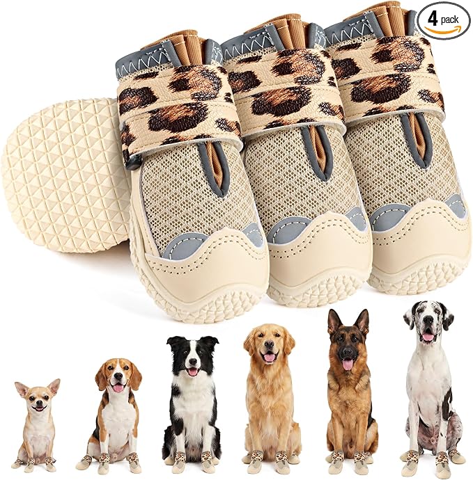 SlowTon Dog Shoes for Large Small Medium Dogs - Breathable Dog Boots for Summer Hot Pavement, Paw Protector for Outdoor Walking Winter Snow, Anti-Slip Rubber Dog Booties for Hardwood Floor (LP BG, 6)