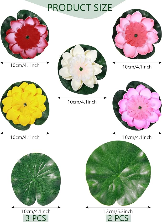 22 Pcs Water Lily Pad Artificial Floating Lotus Flower with Plastic Frog Figures Toy Set for Garden Home Decor Party Favor Koi Pond Accessories Ornament Indian Diwali Decorations Return Gifts
