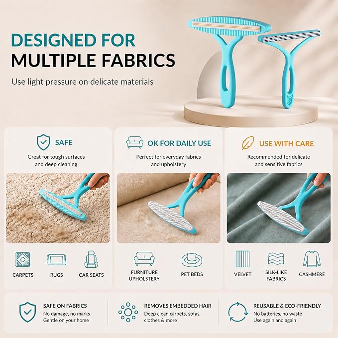 2 Pack Set Pet Hair Removal Tool – Dual-Head Copper & Plastic Scraper for Carpet, Furniture & Car, Reusable Lint Remover for Embedded Dog & Cat Hair